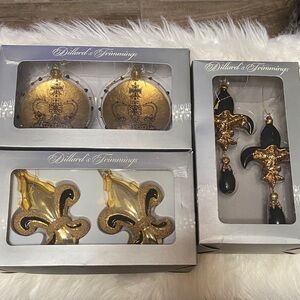 Dillard’s Fleur De Lis ornaments, 3 boxes, 6 total ornaments